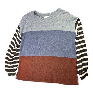Maurices Sweater Womens Large Multicolor Blue Brown Block Stripe Pullover Tunic